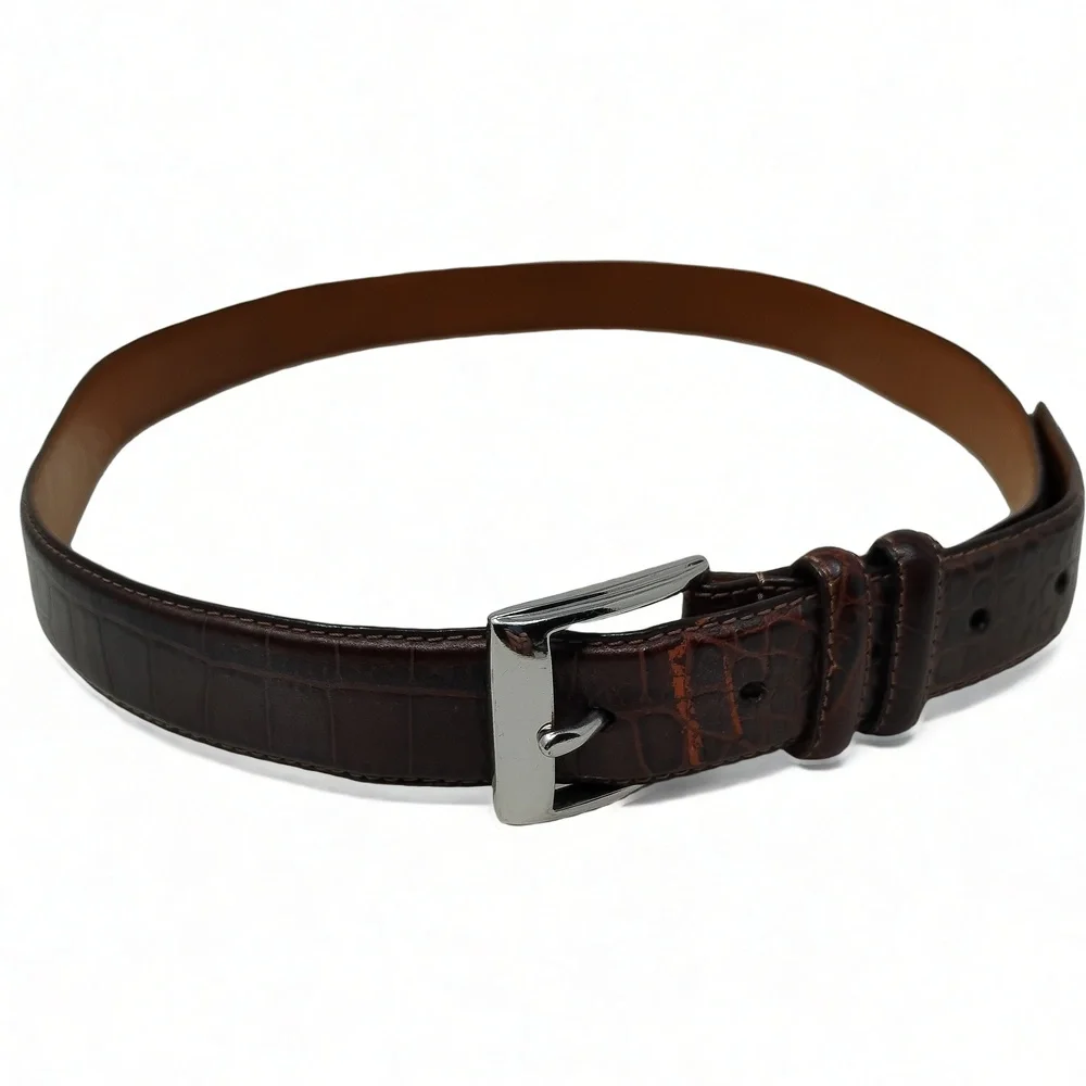 Preppy Minimalist Polo Ralph Lauren Alligator Embossed Leather Belt Mens Size 38